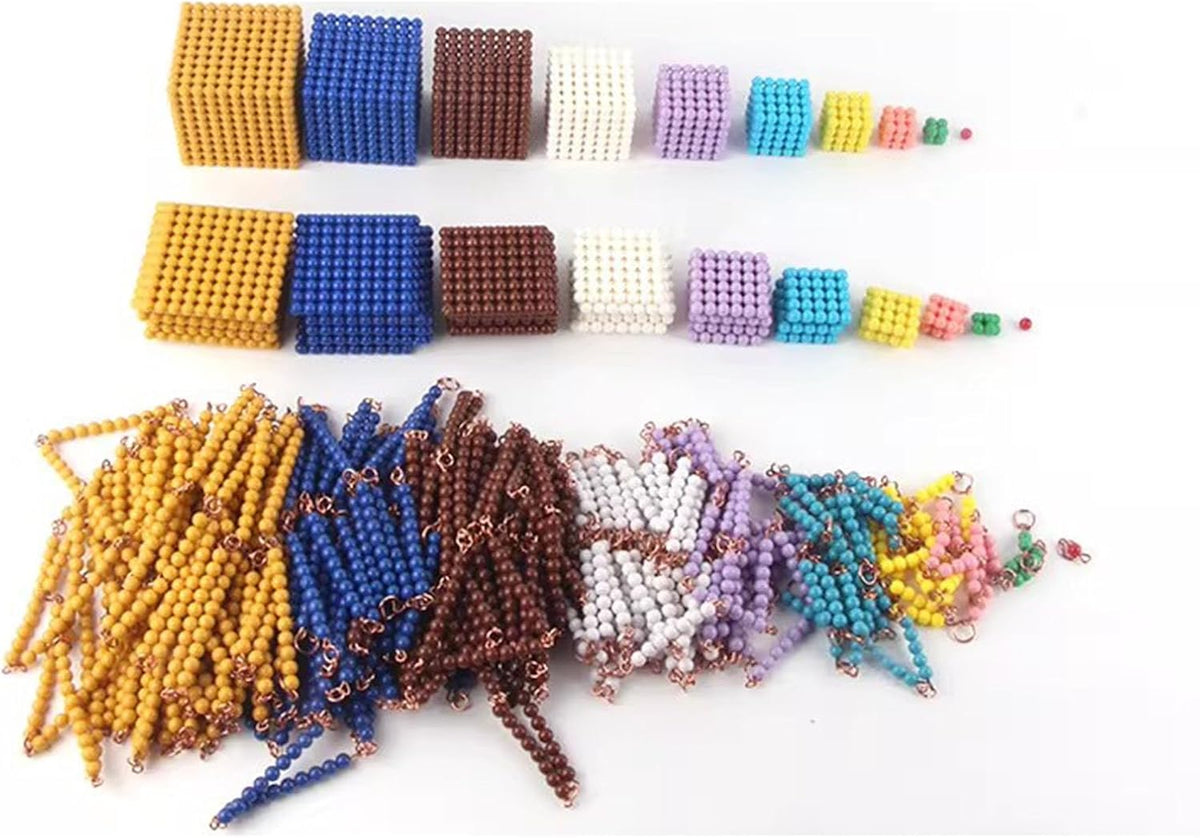 Perlas matemáticas Montessori 7 mm - juego completo sin gabinete - cuentas con cables cobre desde 3 años
