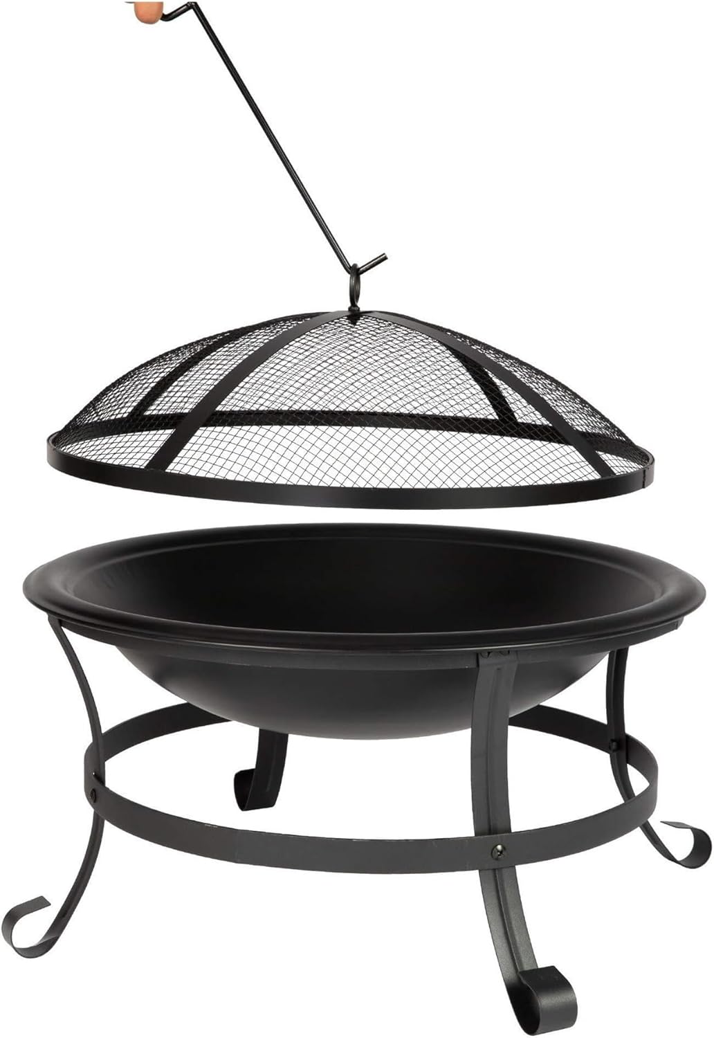 Hoguera portátil plegable de 21 pulgadas - Cuenco de acero para leña - Pantalla contra chispas rejilla de troncos y atizador - Para patio jardín y camping