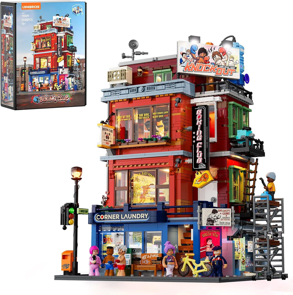 Street Fusion club de boxeo edificio modular iluminado maqueta 3036 piezas gimnasio urbano coleccion arquitectura ciudad deporte