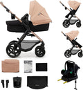 Carrito de bebé 4 en 1 - Aluminio y poliéster beige - Capazo silla de paseo y silla de coche i Size - Ruedas antipinchazos hasta 22 kg