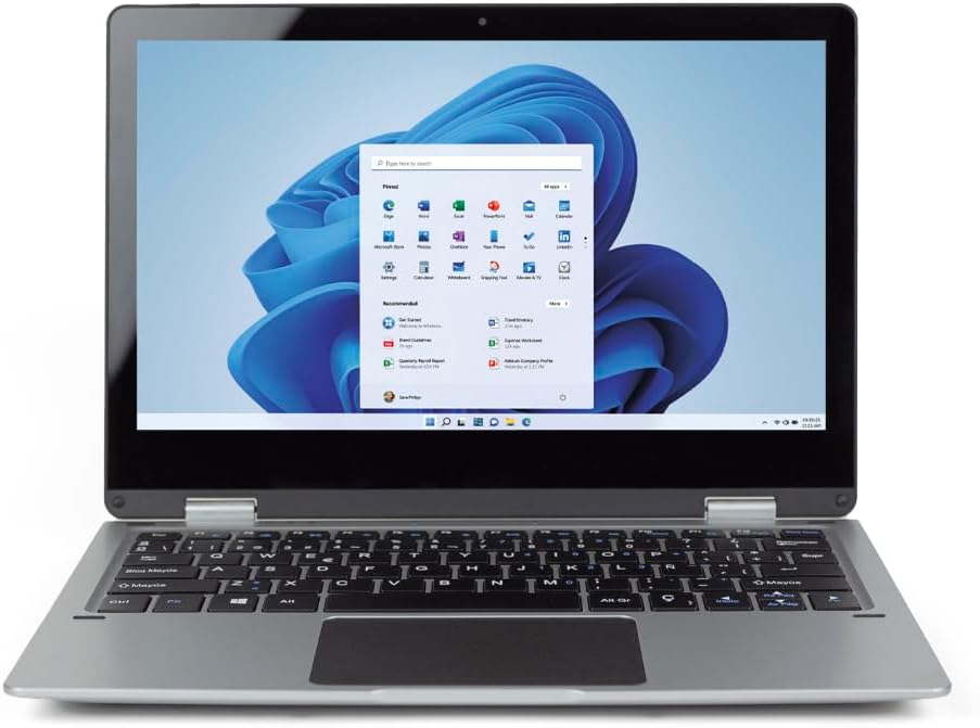 Portátil convertible 11,6 pulgadas táctil plateado - Celeron N4020 4GB RAM 64GB - Windows 11 Home tarjeta memoria