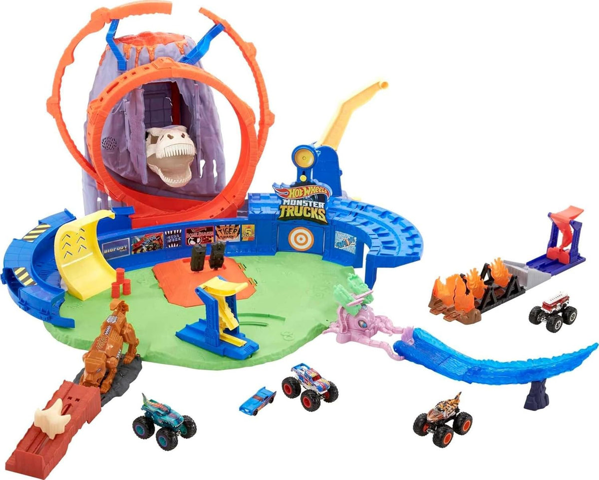 Hot Wheels Monster Trucks Volcan Arena pista coches juguete set monster trucks vehiculo die cast multicolor plastico bateria 4 a 8 anos