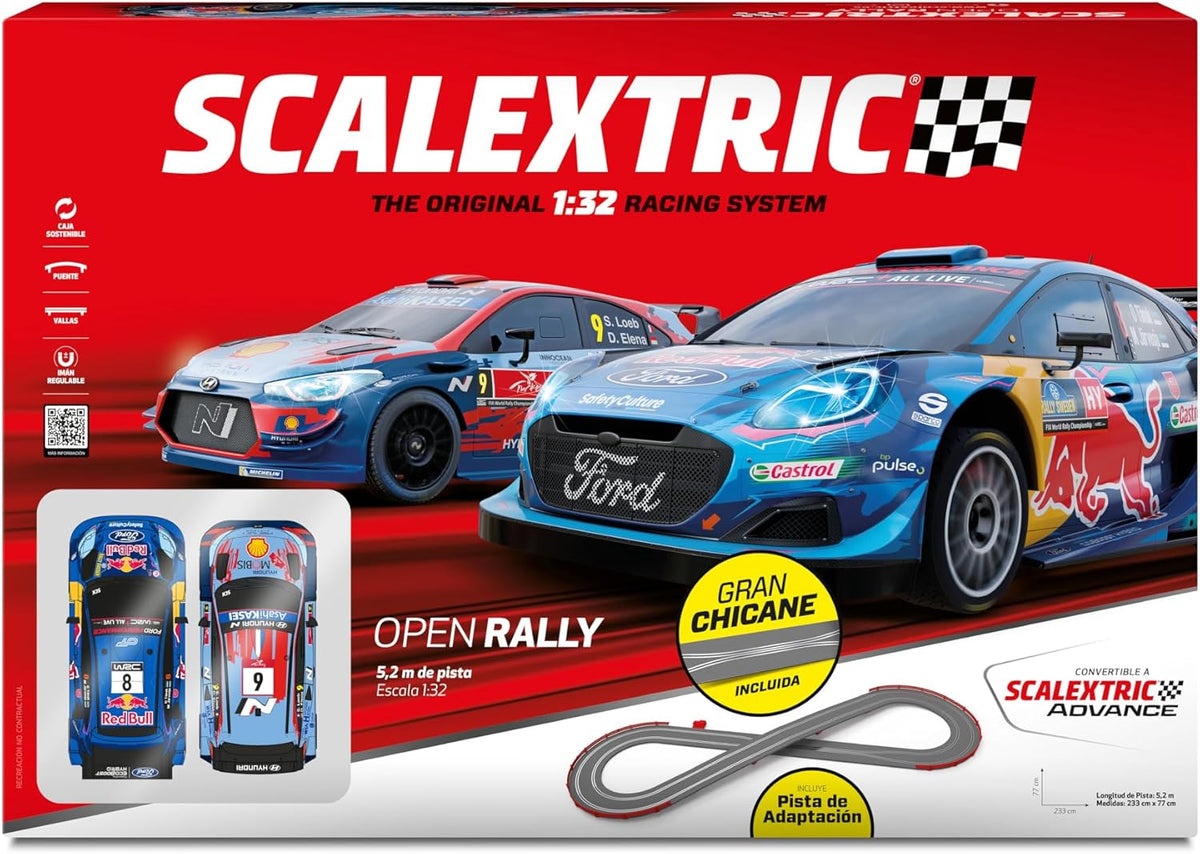 SCALEXTRIC Circuito Original pista de carreras completa escala 1 32 set Open Rally multicolor circuito electrico plastico alimentado por pista 64x43x11 cm