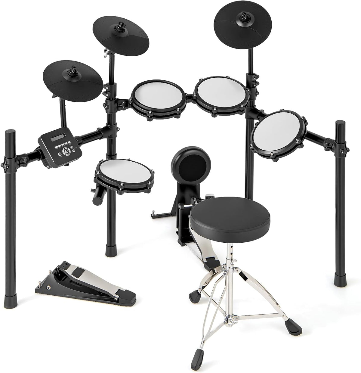 COSTWAY Batería Electrónica Kit Plegable Pads de Malla 225 Sonidos USB MIDI con Taburete Ajustable y Accesorios