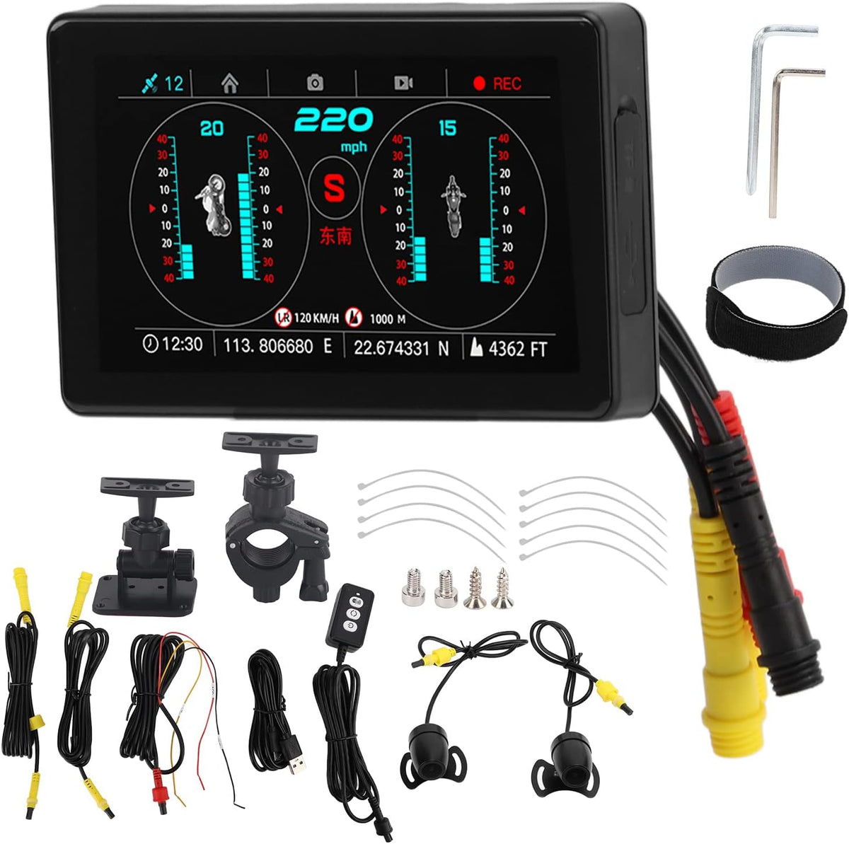 Grabador Motocicleta Pantalla LCD Doble Lente IP67 GPS Velocimetro Alarma Velocidad ABS Metal Moto Seguridad Conduccion Sistema Grabacion Ruta Moto Display - Grabador Moto GPS Pantalla LCD - Sistema de Registro y Seguridad para Motocicleta