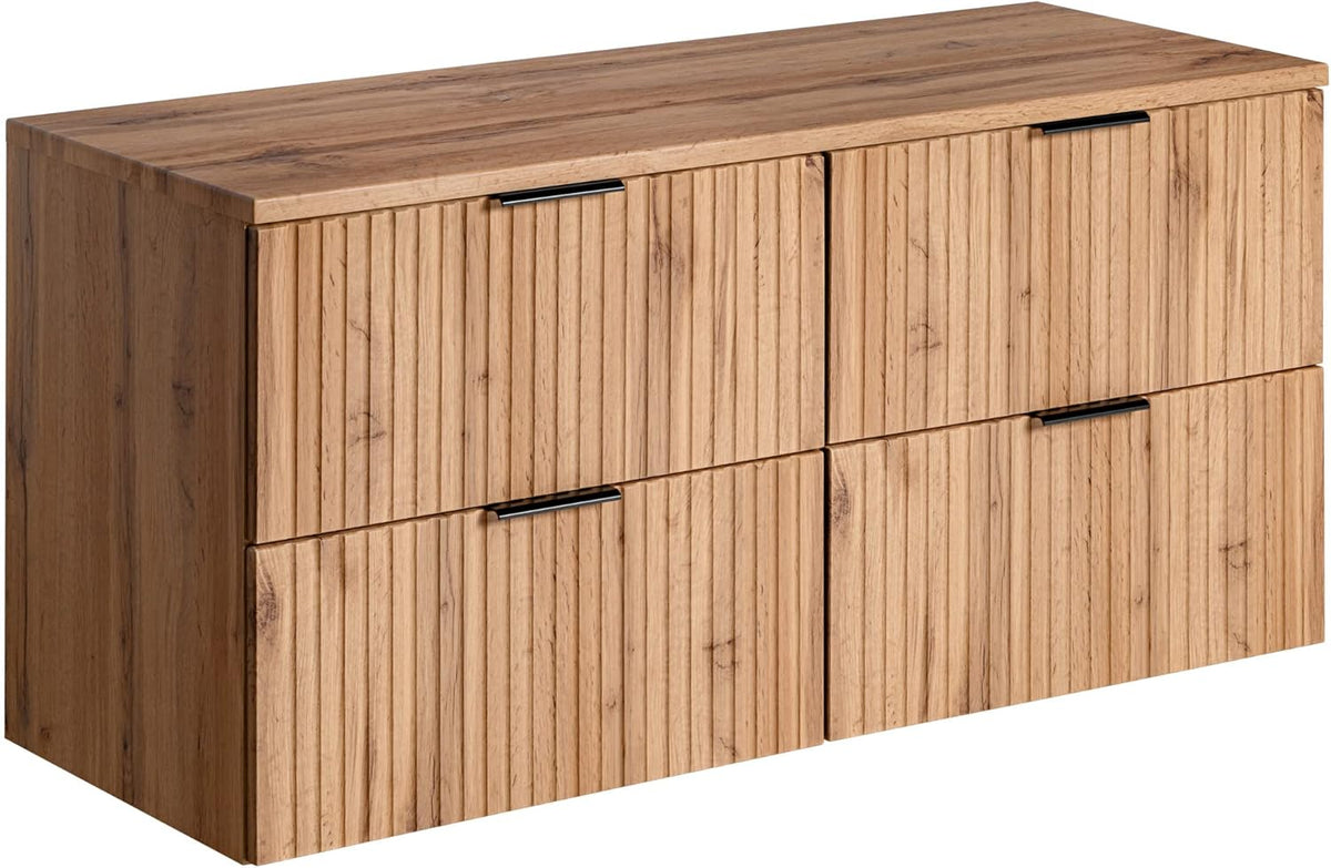 Mueble de lavabo doble 120 x 46 x 57 cm - Madera acabado roble marrón - Encimera o lavabo empotrado personalizable - Diseño clásico para baño