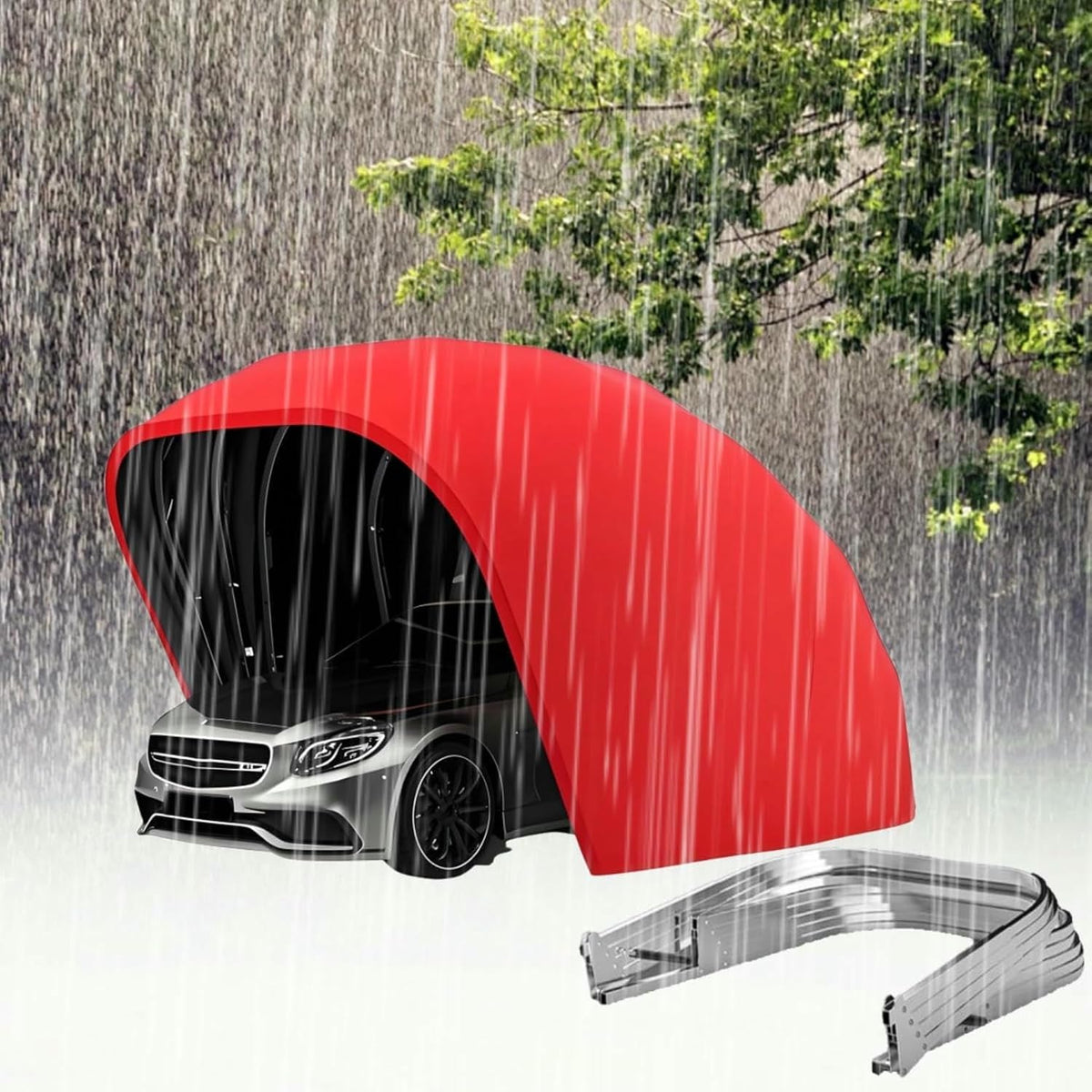 Toldo portátil para vehículos 5,9 x 2,5 x 2,45 m - Acero inoxidable y tela Oxford 600D - Sistema hidráulico plegable - Protección exterior resistente