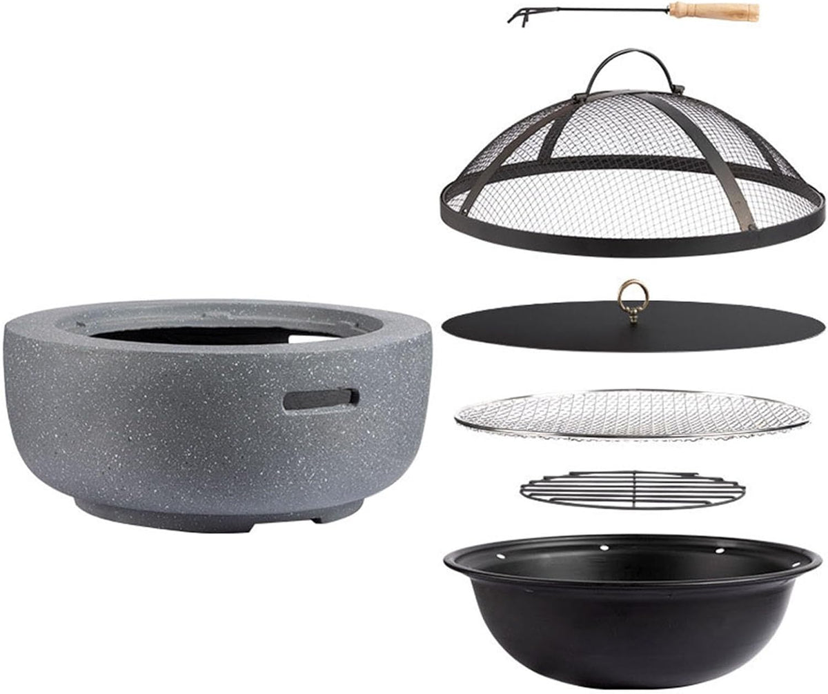 Estufa de carbón portátil de arcilla - Mesa de fogata de 18 a 24 pulgadas en gris - Sistema de flujo de aire para barbacoa - Tapa de malla para uso exterior