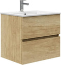 Mueble de baño suspendido con lavabo 50 cm - Melamina de 16 mm color Nature - Dos cajones y mueble montado - Diseño sin espejo para baño