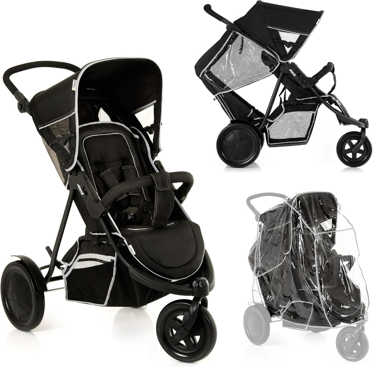 hauck Freerider cochecito gemelar tándem - Hasta 30 kg de carga total - Asientos desmontables y reclinables - Marco de aluminio negro con arnés 5 puntos y ruedas grandes