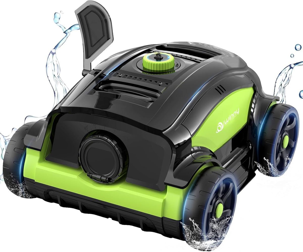 WINNY POOL CLEANER WY1103 Robot limpiafondos - Para piscinas hasta 120 m2 con doble motor - Autonomía de 120 min y filtro de 180 micras - LED y estacionamiento automático