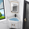 Mueble de baño esquinero con lavabo - Aluminio y cerámica esmaltada - Armario con espejo antivaho y dos estantes - Diseño compacto suspendido para baño