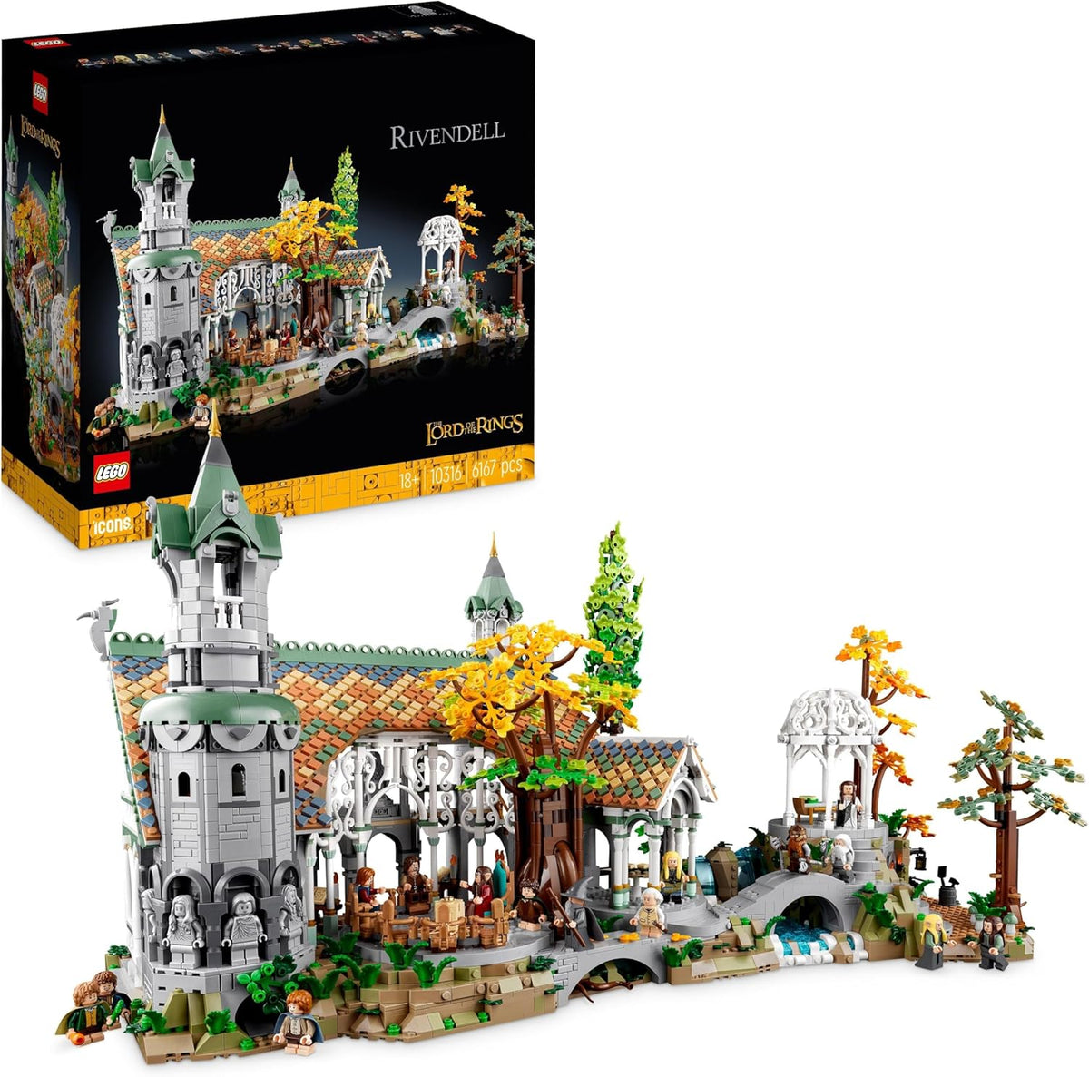 LEGO Icons El Señor de los Anillos Rivendel maqueta Tierra Media 6167 piezas 15 minifiguras Frodo Gandalf Legolas decoracion coleccion regalo 10316