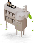 Tocador esquinero pequeño 31,5 pulgadas - Lavabo integrado de caolín con grifo - Armario multicapa resistente a humedad - Almacenamiento compacto para baño