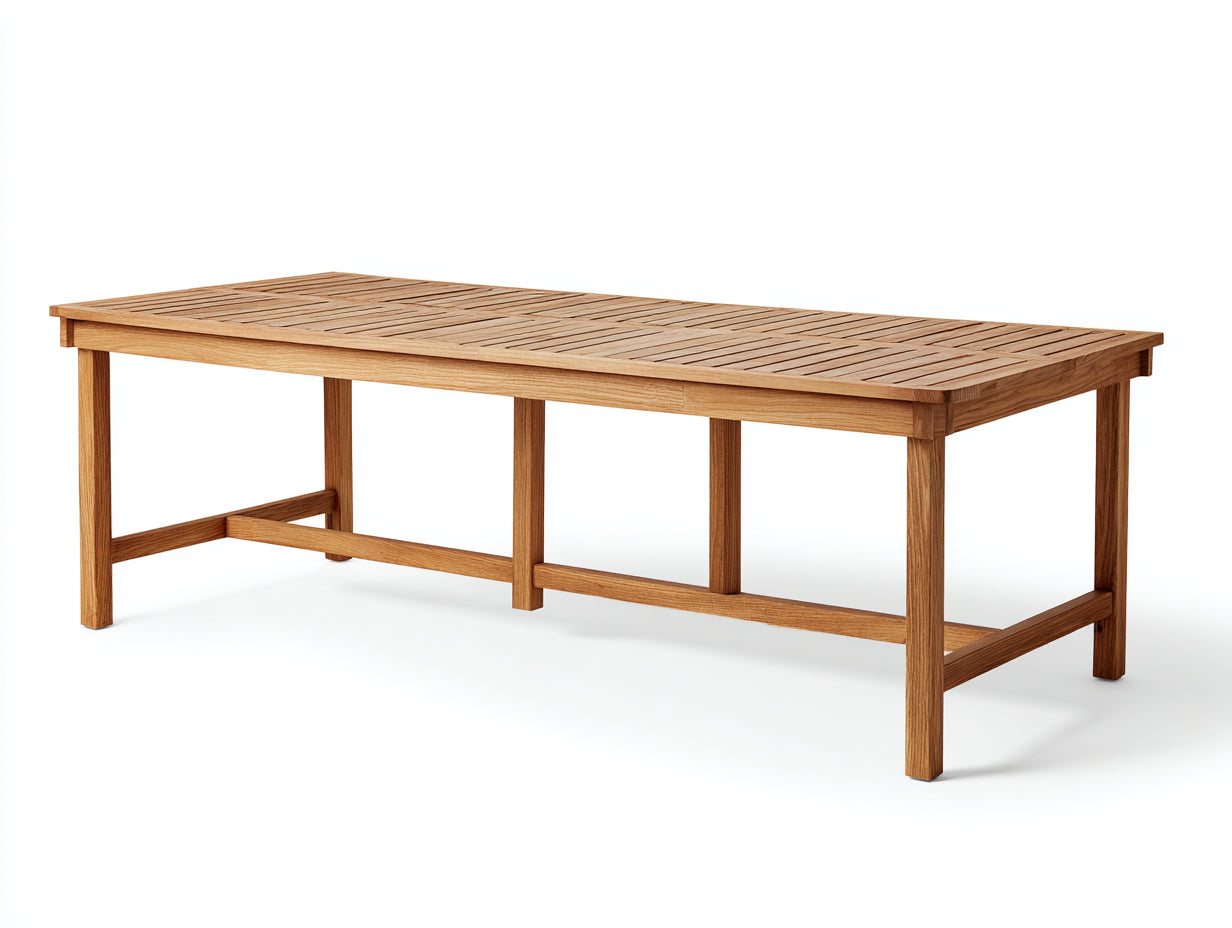 Mesas de jardín rectangular de madera maciza 220x90x75 cm - Natural - Diseño clásico exterior