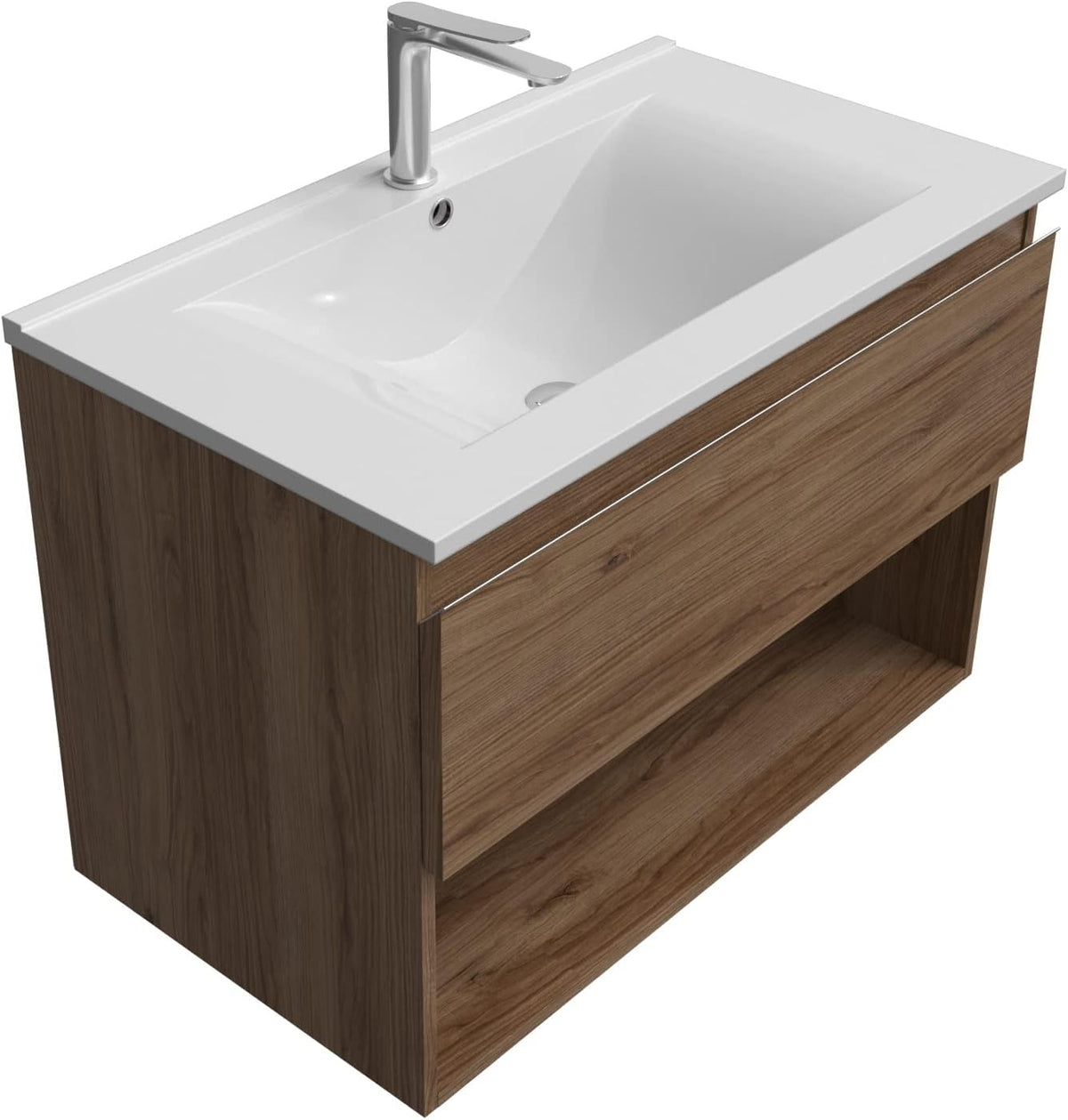 Mueble de baño 80 cm - Madera de ingeniería acabado Guadarrama - Diseño con tirador corporativo - Solución de almacenamiento para baño
