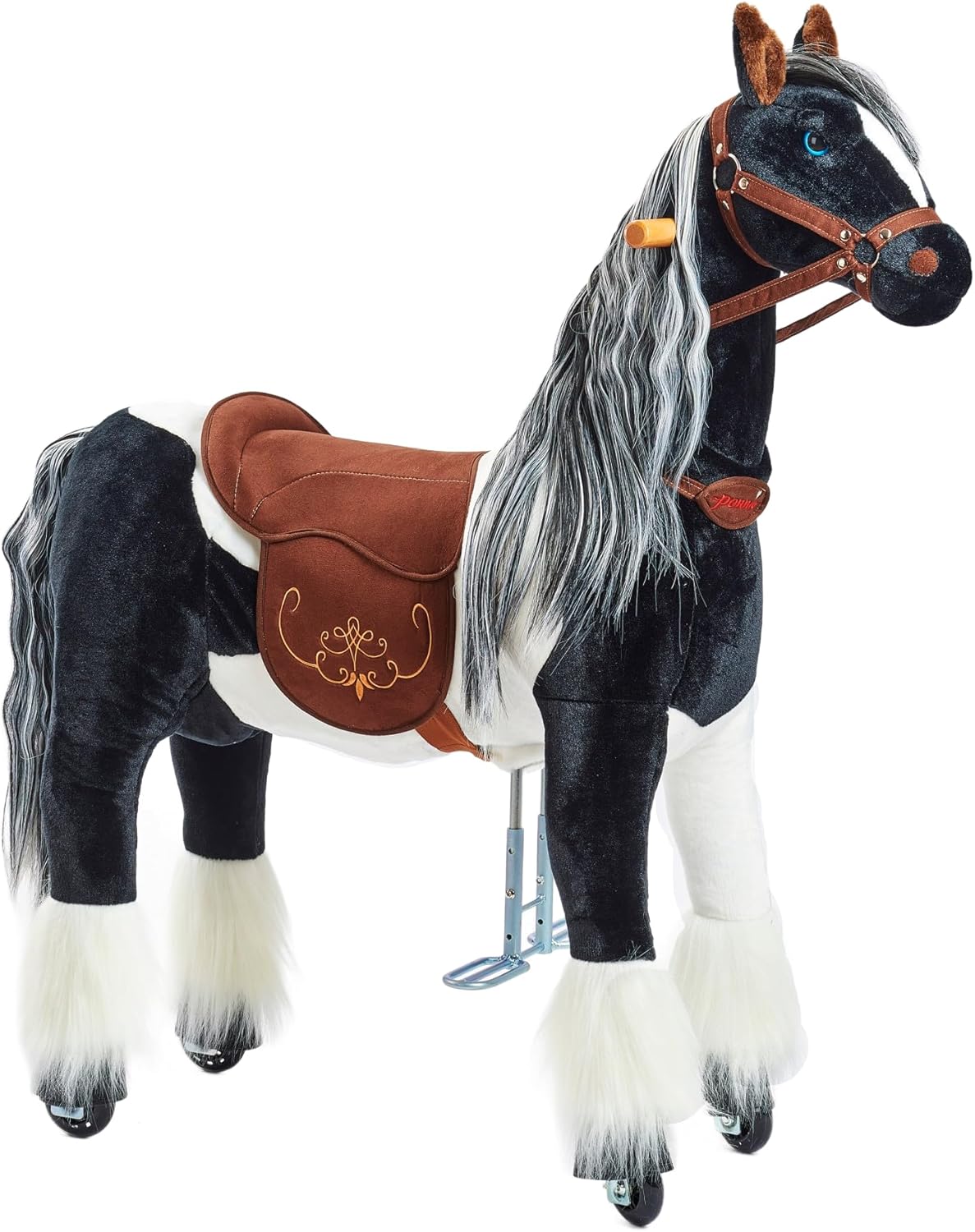 PONNIE Caballo de Montar Modelo Domino M para Niños de 5 a 12 Años Juguete de Equitación con Estructura Metálica y Movimiento Activo