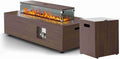 Mesa de fuego a gas para exterior - Formato marrón de 113 x 57 x 40 cm - Protector de viento de vidrio integrado - Diseño rectangular para patio jardín y terraza