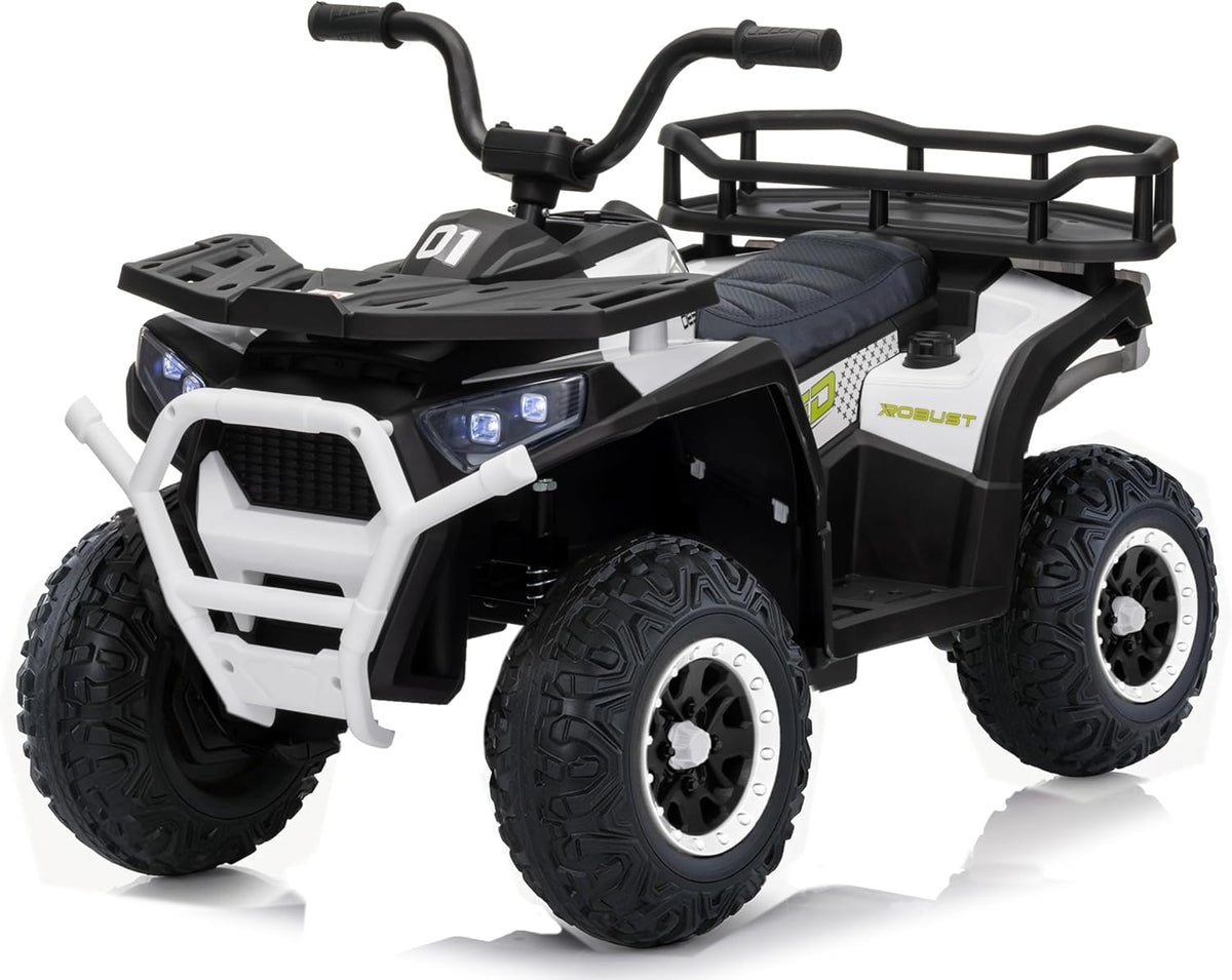 ATAA Quad Infantil electrico 24V T Force 4 motores bateria recargable luces LED Bluetooth ruedas EVA asiento polipiel blanco