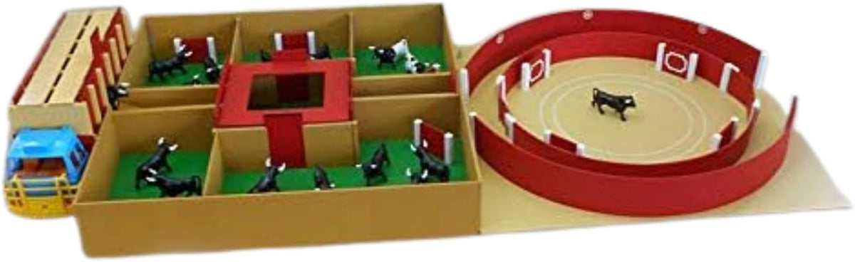 Juego taurino infantil 140 x 60 x 19 cm multicolor - camión toriles y plaza - 18 toritos y 2 mansos