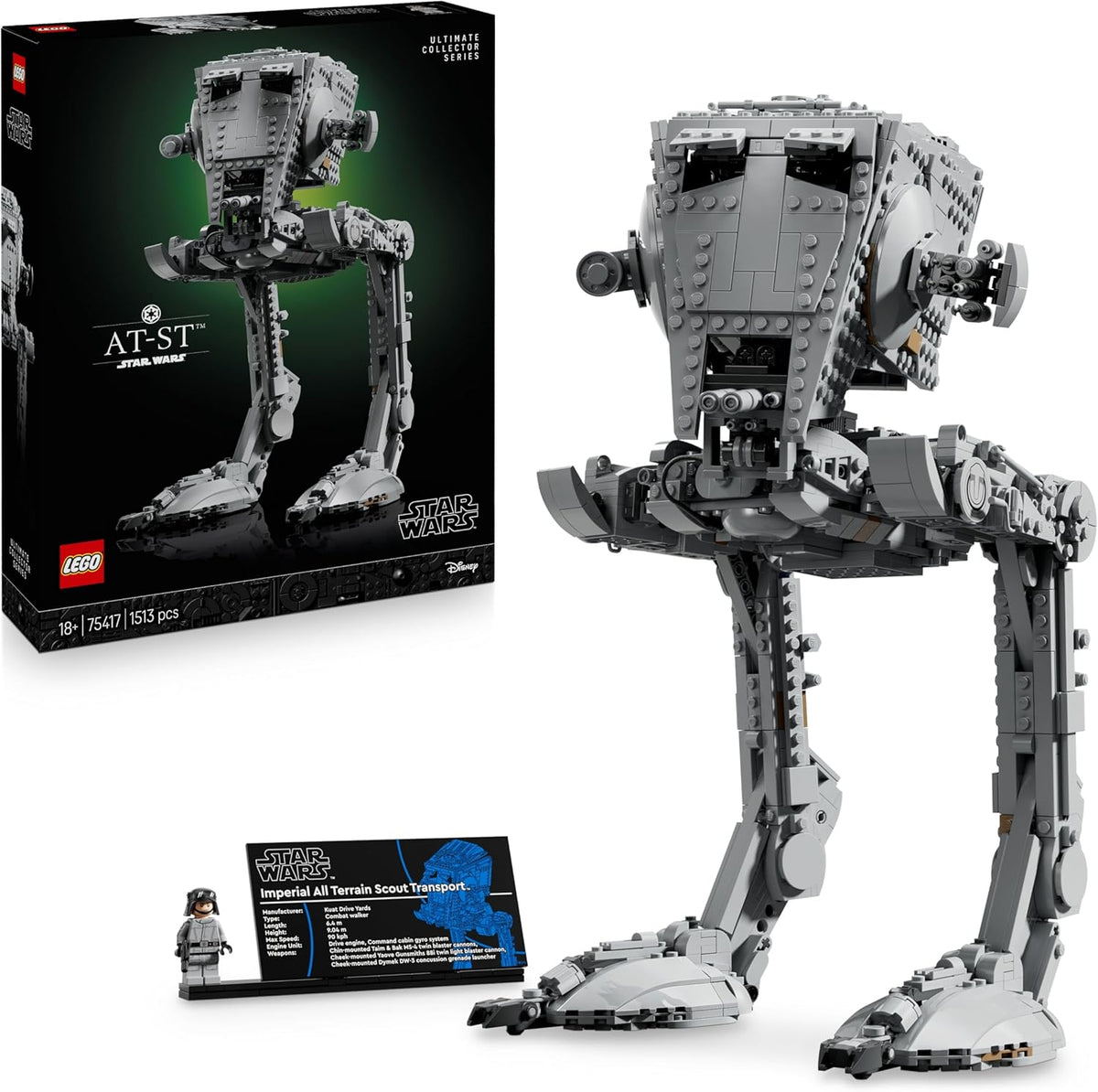 LEGO Star Wars AT ST Walker UCS maqueta coleccion adulto 1513 piezas figura articulada minifigura placa decorativa regalo fans 75417