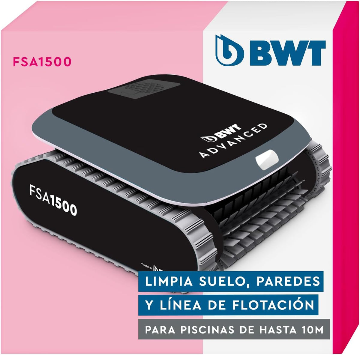 BWT FSA 1500 Cosmy robot limpiafondos piscina - Para piscinas hasta 10 m y cable 16 m - Limpieza de fondo paredes y línea de flotación - Doble filtro y 2 motores