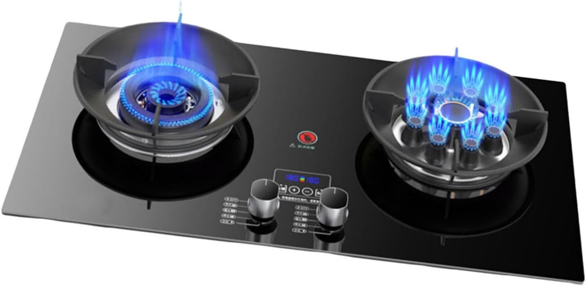 Estufa de gas portátil de doble quemador - Vidrio templado y encendido automático - Potencia total de 5,2 kW para GLP - Formato de 80 x 55 x 25 cm para camping