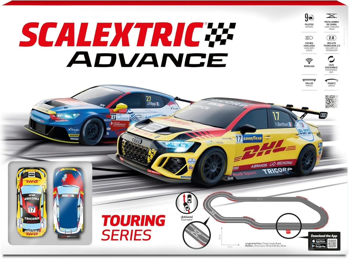 SCALEXTRIC Circuito Advance pista de carreras completa Touring Series 2 coches incluidos escala 1 32 sistema electrico multicolor plastico 72x52x12 cm