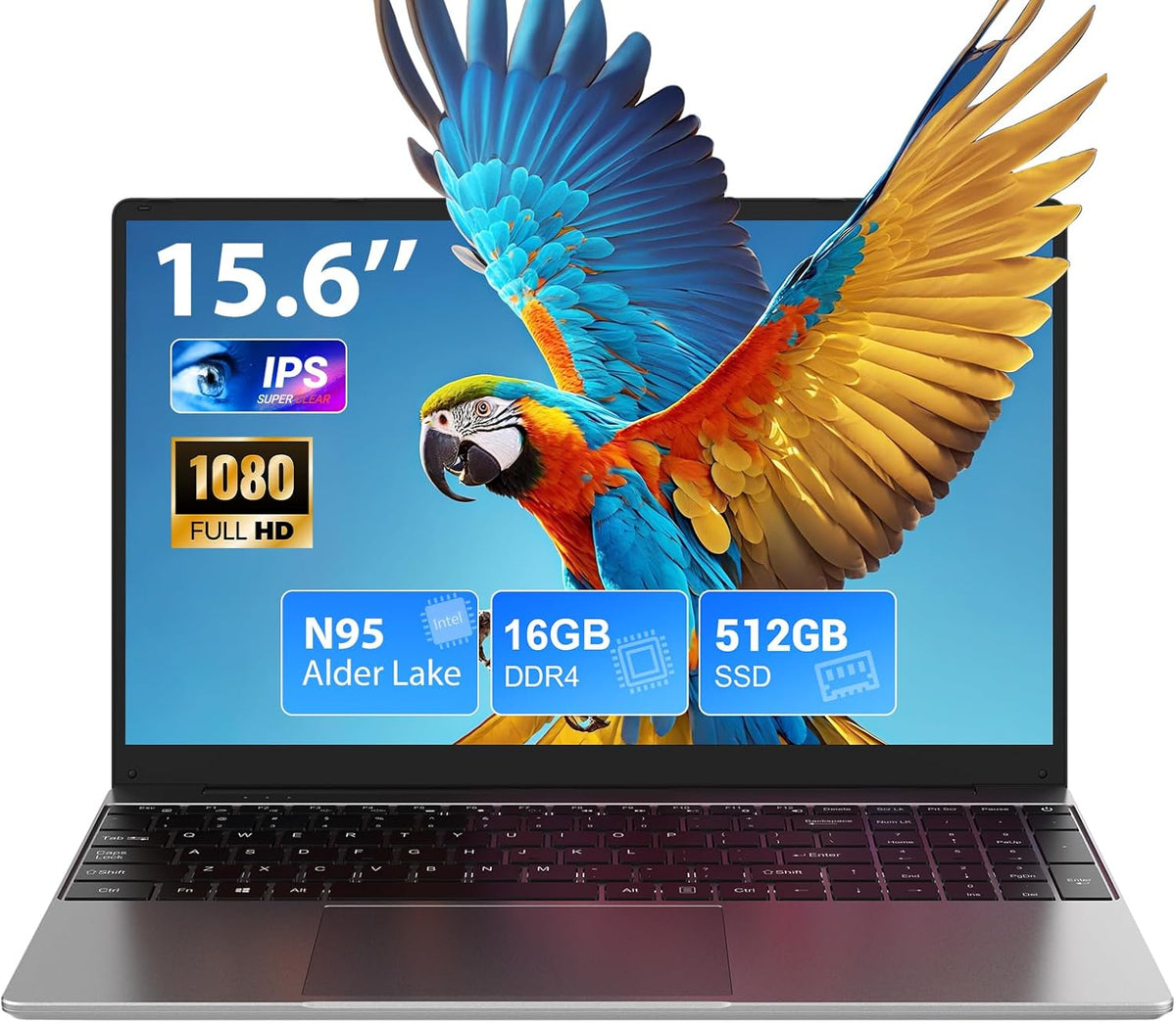 Portátil 15,6 pulgadas FHD plata - Celeron N95 16GB RAM 512GB SSD - Windows 11 WiFi 5 HDMI USB C