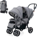 Carrito gemelar plegable - Hierro y EVA color gris - Dos plazas con cinturón de 5 puntos y respaldo ajustable - Ruedas bloqueables hasta 30 kg
