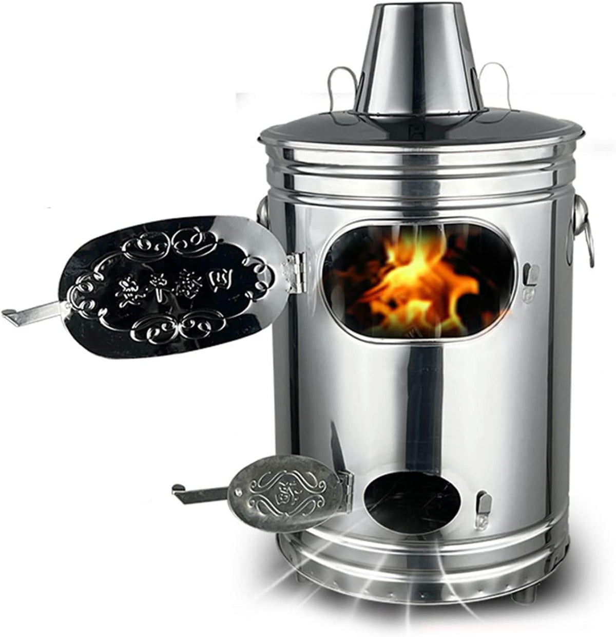 Barril incinerador de jardín - Acero inoxidable de 34 x 34 x 61 cm - Chimenea y gancho para papel hojas y residuos - Jaula de combustión para uso exterior