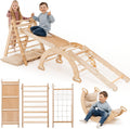 5 en 1 Montessori Juego de Escalada Interior para Niños Pequeños Gimnasio de Madera con Arco Escalera Triangular Red Rampa y Cojín para Desarrollo Motor y Juego Activo