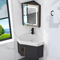 Mueble de baño esquinero con lavabo - Aluminio y cerámica esmaltada - Armario con espejo antivaho y dos estantes - Diseño suspendido para espacios pequeños