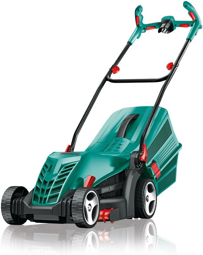 Bosch ARM 37 Cortacésped eléctrico - Motor de 1400 W con ancho de corte de 37 cm - Construcción metálica verde - Manejo manual ligero sin necesidad de montaje