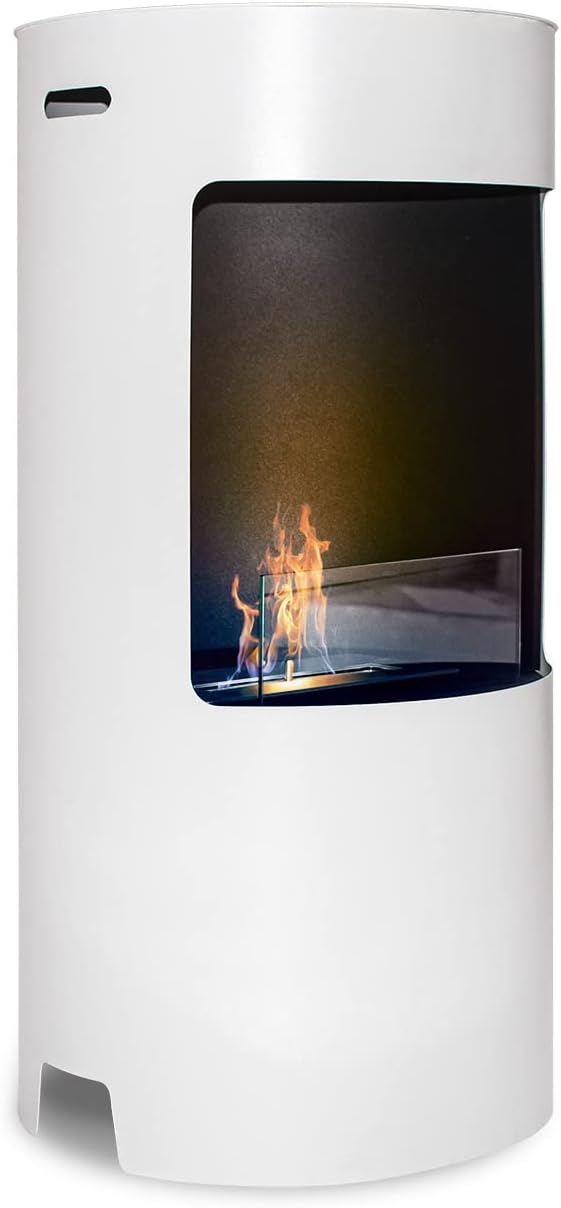 Frankystar Giulio Cesare Chimenea de suelo - Acero aleado blanco de 40 x 40 x 80 cm - Diseño decorativo para interior - Formato vertical con alimentación de combustible