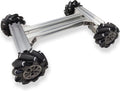 Kit chasis robotico 4WD mecanum 97 mm plataforma movil control remoto AGV educacion cientifica aluminio plata montaje robot educativo