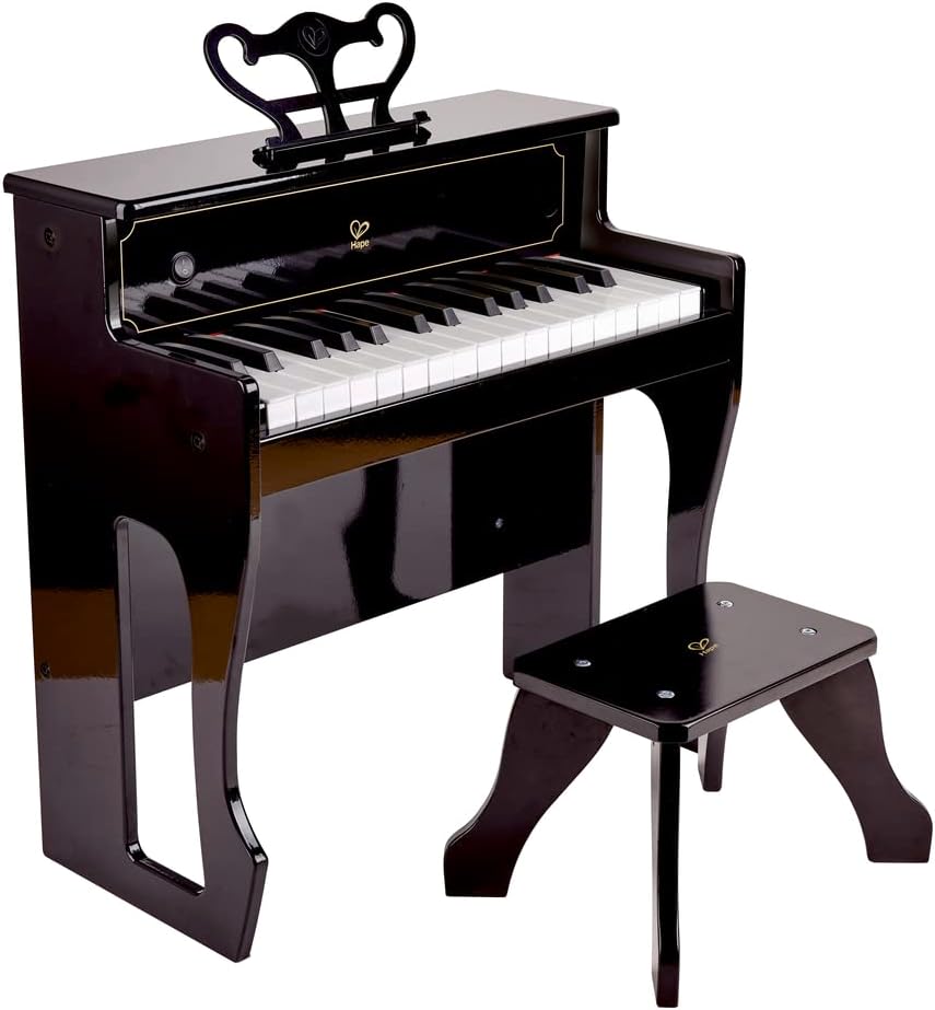 Hape Piano Electrónico con Taburete Diseño Compacto Excelente Acústica Instrumento Musical Infantil Negro
