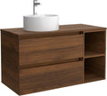Salgar Bequia mueble de baño 90 cm - Madera acabado nogal 90 x 45 x 56 cm - 2 huecos y encimera para lavabo de sobreponer - Suspendido con lado reversible