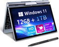 Mini Portatil 8 Pulgadas 2 en 1 Windows 11 N150 12GB RAM 1TB SSD Pantalla Tactil HD Teclado Retroiluminado WiFi 6 USB C Laptop Ligera Convertible - Portatil Compacto - Ordenador para Movilidad y Trabajo Diario
