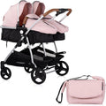 Cochecito gemelar tándem - Aluminio color rosa - Arnés de 5 puntos y ancho de 79 cm - Para gemelos o niños de edades cercanas hasta 15 kg