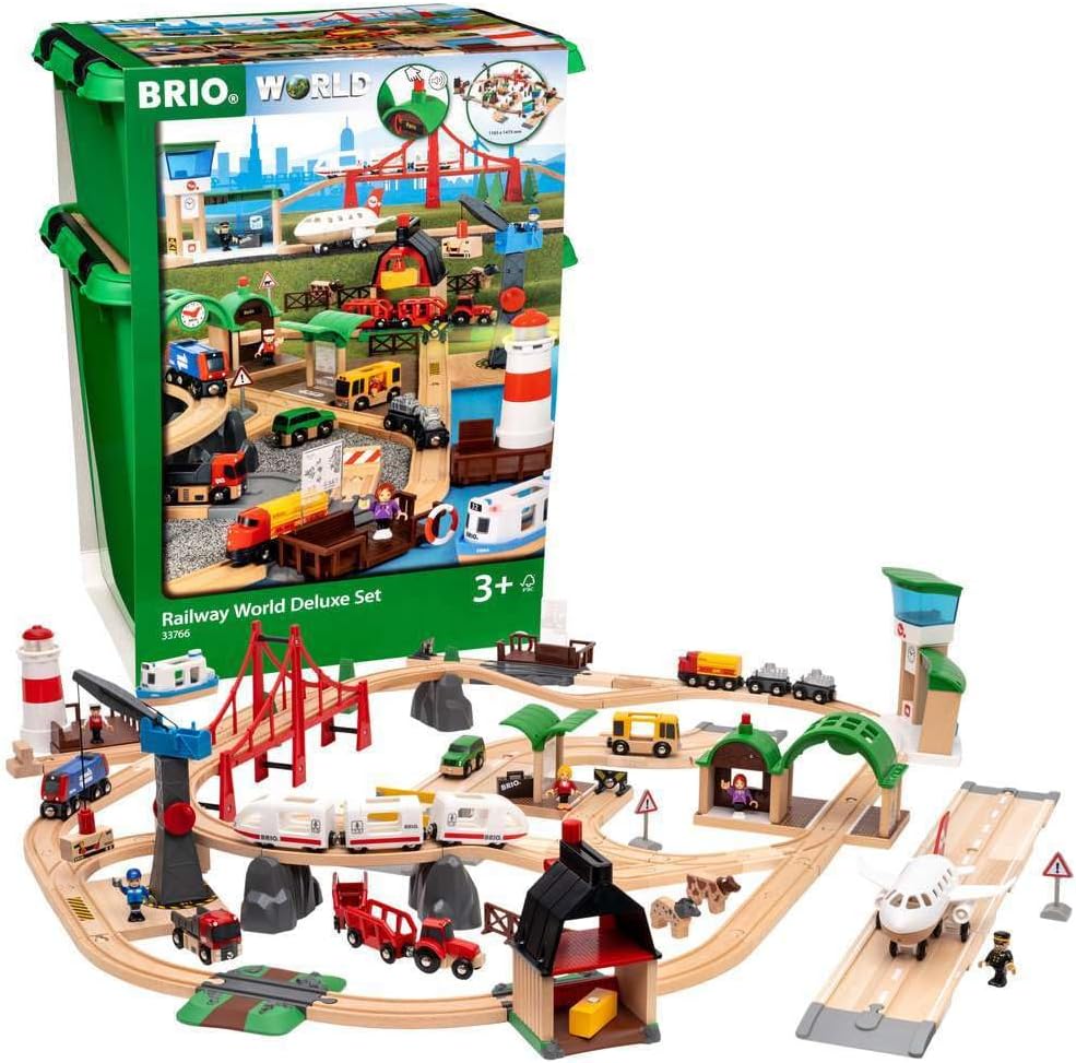 Set ferrocarril madera 116 x 147 cm surtido - tren coche aeropuerto - juego educativo desde 3 años