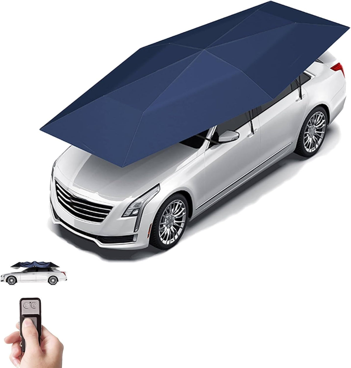 LYAYYDS cochera automática 5,2 m - Tela Oxford y policarbonato de ingeniería - Funcionamiento manual y automático - Carpa retráctil azul para protección del coche