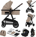 Cochecito de bebé 3 en 1 - Aluminio beige con poliéster y poliuretano - Capazo silla de paseo y asiento de coche - Plegable hasta 22 kg