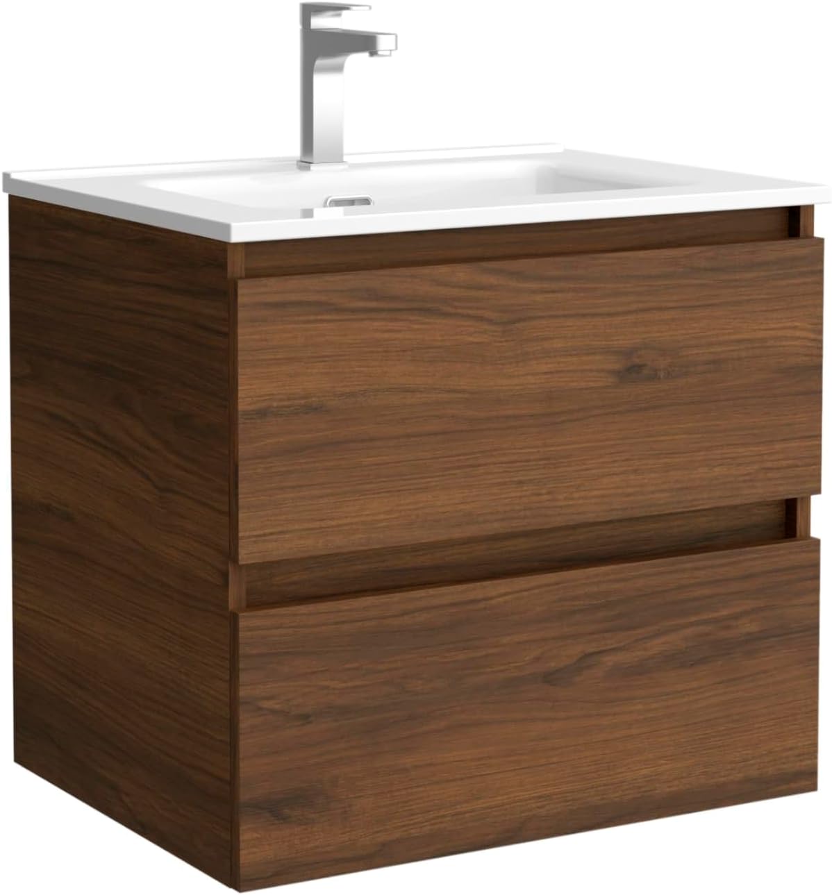 Mueble de baño con lavabo 60 x 45 x 56 cm - Madera acabado nogal - Resistente a la humedad y montaje en pared - Diseño moderno para baño