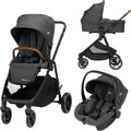 Carrito de bebé 3 en 1 - Marco metálico y poliéster Mineral Graphite - Capazo silla de paseo y silla de coche - Manillar ajustable y cierre inteligente hasta 22 kg