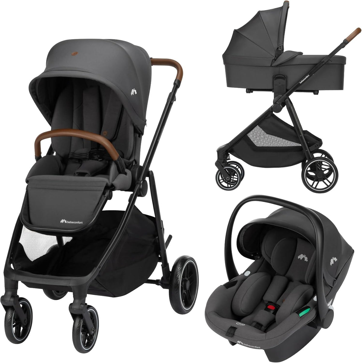 Carrito de bebé 3 en 1 - Marco metálico y poliéster Mineral Graphite - Capazo silla de paseo y silla de coche - Manillar ajustable y cierre inteligente hasta 22 kg
