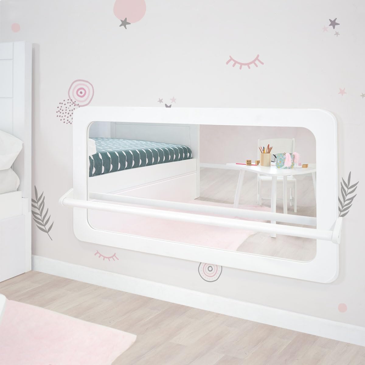 Espejo Infantil Montessori Blanco con Barra de Apoyo para Desarrollo Sensorial y Motor
