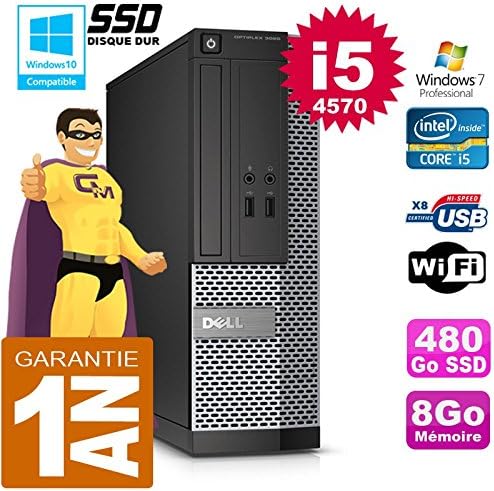Dell PC 3020 SFF Intel Core i5 4570 8GB RAM SSD 480GB WiFi Windows 7 Profesional Grabadora DVD Reacondicionado Certificado Ordenador