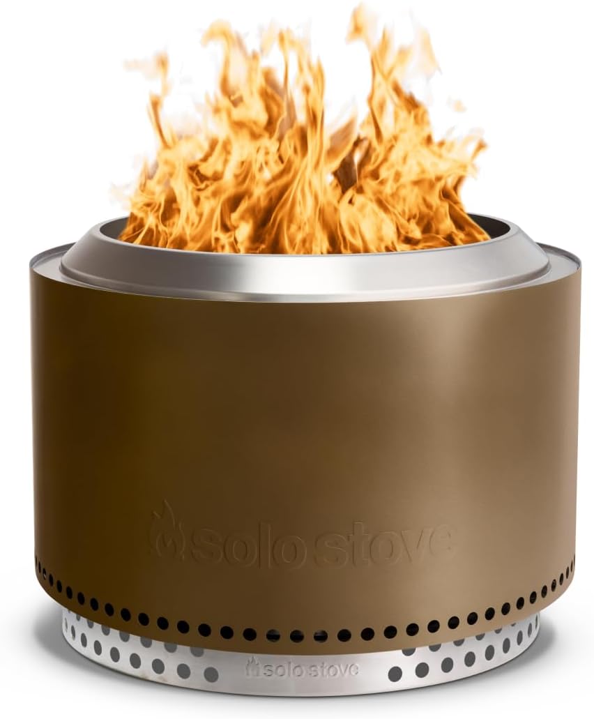 Solo Stove Yukon 2.0 hoguera sin humo 27 pulgadas - Acero inoxidable con cenicero extraíble - Combustión de madera - Portátil bronce para exterior y grupos grandes