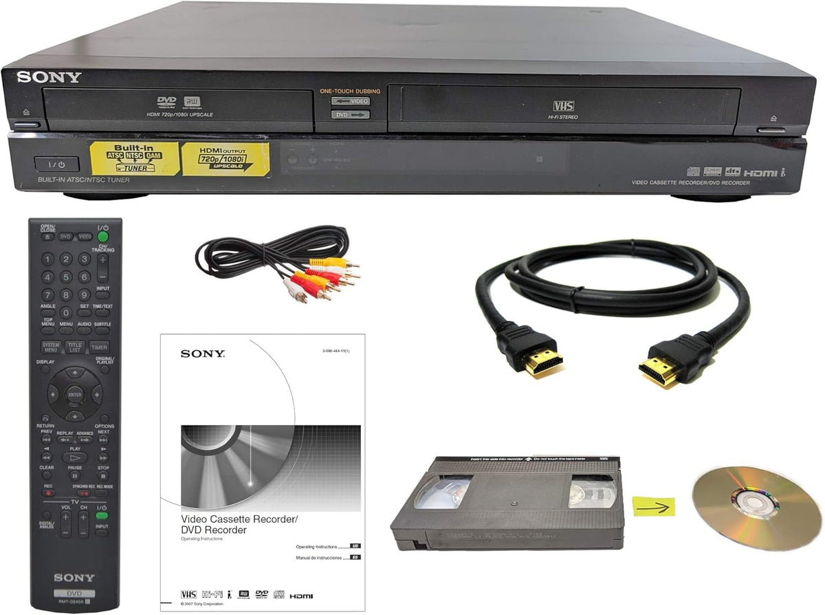 Sony Combo VHS a Grabadora DVD VCR HDMI Grabacion Reproductor Multimedia 4K 1080p 720p Control Remoto Negro Sistema de Copia Digital de Video - Sony Combo VHS DVD VCR HDMI - Convertidor y Grabadora de Video Digital Multi Formato